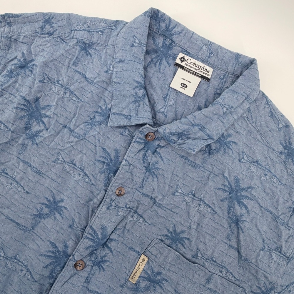 Columbia Shirt Mens XXL Blue Palm Tree Fish Short Sleeve Button Down Fishing PFG